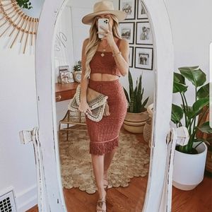 Paprika red crop top and skirt set